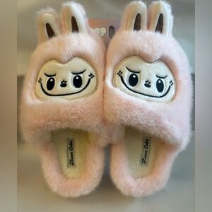 Moon Cake Pink Furry Labubu Character Slippers Adult Small